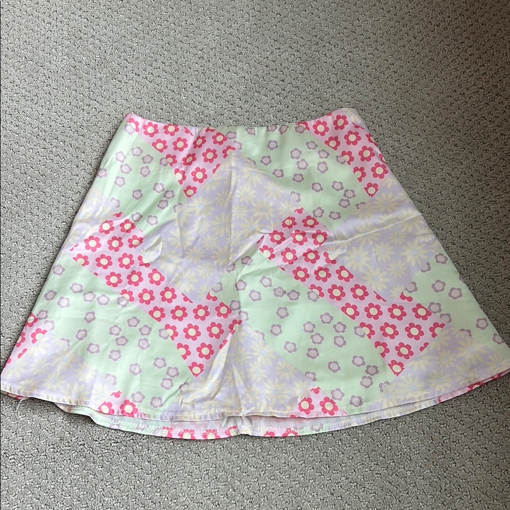 Princess Polly Floral Patchwork Skirt - Pink and Green